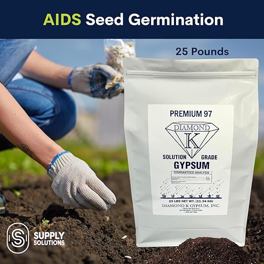 Supply Solutions Gypsum Powder - Purest and Soluble Houseplant Food Fertilizer for Indoor Plants Outdoor Lawn Vegetables - Indoor Plant Nutrients Improve Plant Growth (25 Pounds)