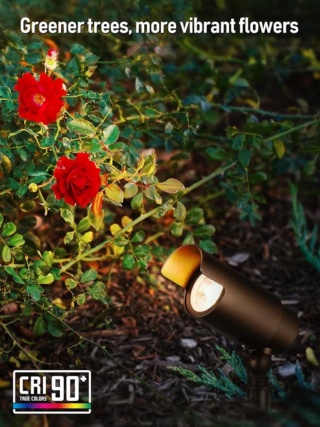 LEONLITE 5CCT Low Voltage LED Landscape Spotlight 7W LED Spot Lights Outdoor for Garden Yard Adjustable Beam Angle 12-24V AC/DC Aluminum IP65 Waterproof CRI90 ETL Oil Rubbed Bronze Pack of 4