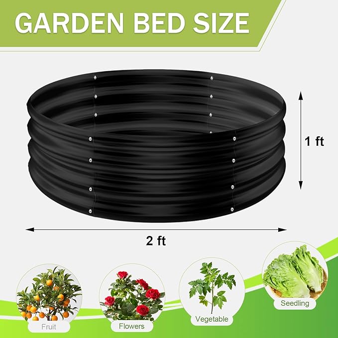 AHEONLAR 3 Pack 2x2x1 ft Round Galvanized Raised Garden Bed Kit Round Metal Flower Box Large Planter Raised Beds Outdoor Garden for PlantingFruitHerb Black
