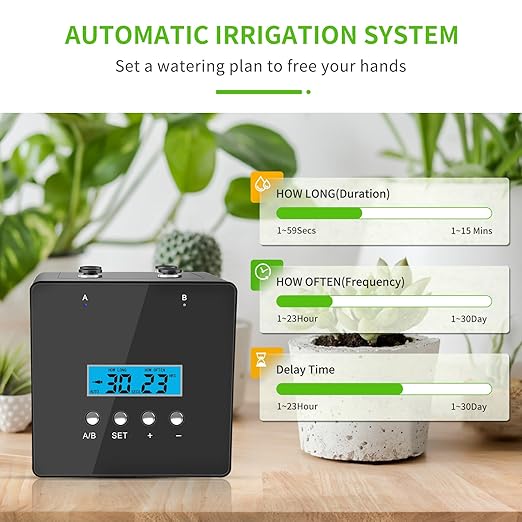 Automatic Plant Waterer Indoor Indoor Plant Watering Devices with 2 self-Priming Pump Automatic drip Irrigation kit with 20 Adjustable droppers self Watering System programmable Timer