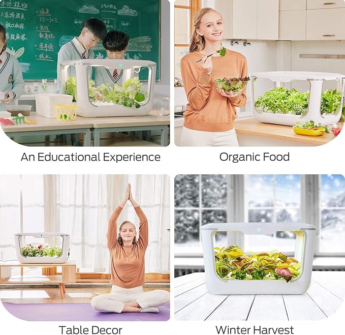 Home Grow Box Indoor Herb Garden Growing Kit with Hydroponics System 45W Grow Light 8L Water Tank and Remote Monitoring