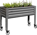 A ANLEOLIFE Elevated Raised Garden Bed with Lockable Wheels 48x18x35 in Galvanized Steel Planter Box with Legs Waist-High Design Reinforced Frame for Balcony Patio &amp Porch Quartz Grey