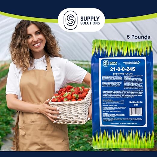 Supply Solutions Ammonium Sulfate Fertilizer 21-0-0 +24% Sulfur for Deep Green Plants - Soil Acidifier for Flowers Trees Lawn Acid Loving - Sulfur for Plants Hydrangea Fertilizer (5 Pounds)