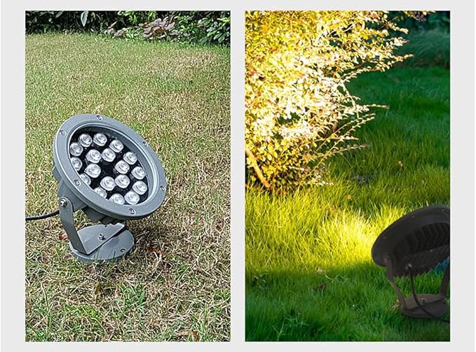 Outdoor LED Spotlight Waterproof Bright Outdoor Landscape Automatic Timer Mini Lawn Lamp 18W Graden Lights with Spiked Stand Lawn Decorative Lamp with Plug Courtyard Flag Light Warm White