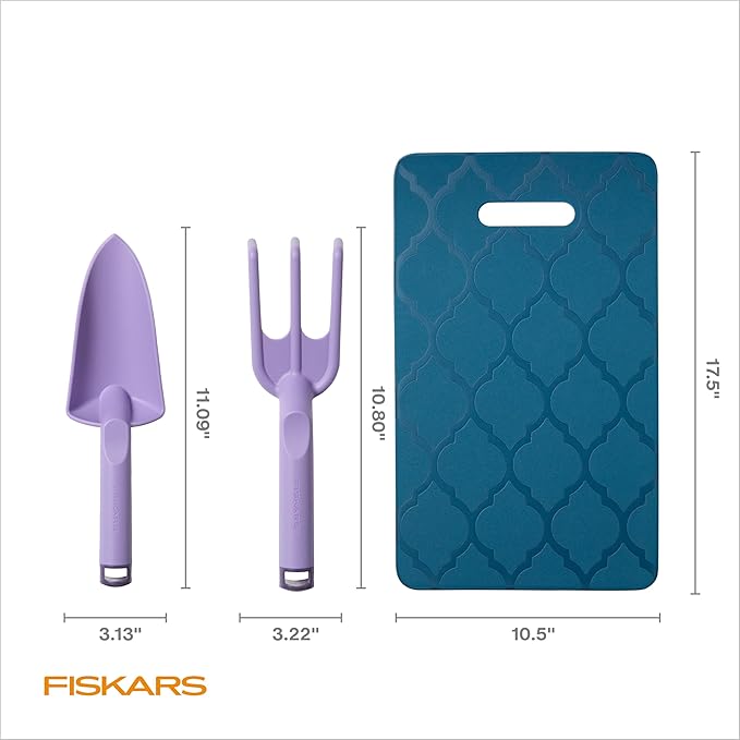 Fiskars 3-Piece Gardening Set FiberComp Trowel &amp Cultivator Dual-Layer Knee Pad Rustproof Lightweight Design Explore Collection
