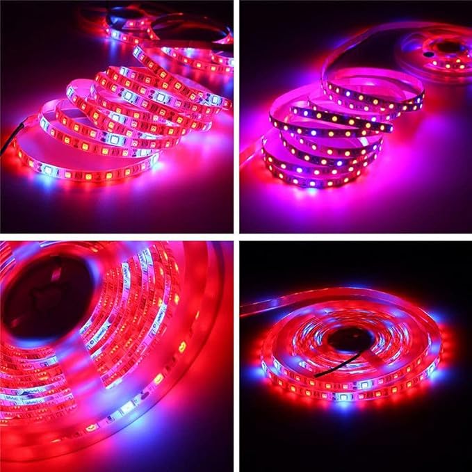 DC 12V 5050 LED Growth Lights Plant Growing LED Strip Light Tape Set with Power and Switch for Aquarium Hydroponic Plant (RED:Blue=3:1 5M Set Waterproof)