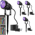 Christmas RGB Spot Lights Outdoor Spotlights with Timer 12W Metal Case IP65 Waterproof Color Changing Landscape Lights with Spike Stand for Garden Lawn House Tree (4 Lights)