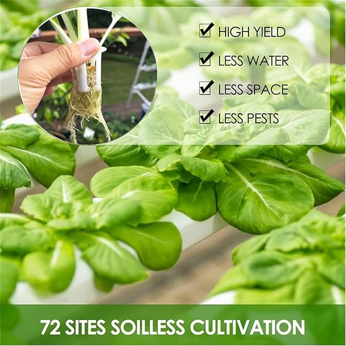 3 Layers 72 Plant Sites 8 Pipes Hydroponics Grow Kit PVC Leafy Vegetables Water Culture System with Water Pump Timer/1PC