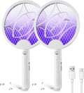 Electric Fly Swatter Racket Foldable 2 in 1 Bug Zapper with Purple Trap Lamp 4000V &amp 1500mAh Powerful Mosquito Trap Killer with Type-C Rechargeable for Indoor Home Patio Camp(White 2 Pack)