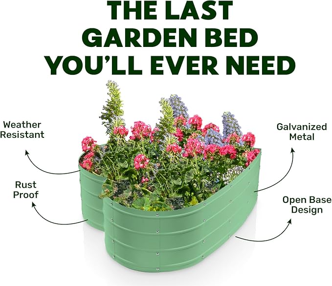 Plant &amp Plot Galvanized Raised Garden Beds Outdoor // Planter Raised Beds for Gardening Vegetables Flowers // Large Metal Garden Box (Light Green) // Tool-Free Assembly