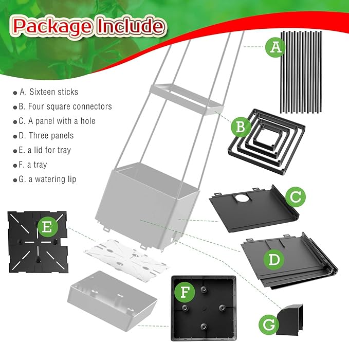 Raised Garden Bed Planter Boxes &amp Trellis vanpein Tomato Cage &amp Planter Pot Outdoor 59 Plant Support with Self Watering for Climbing Vegetable Flowers Vines Plants Gray