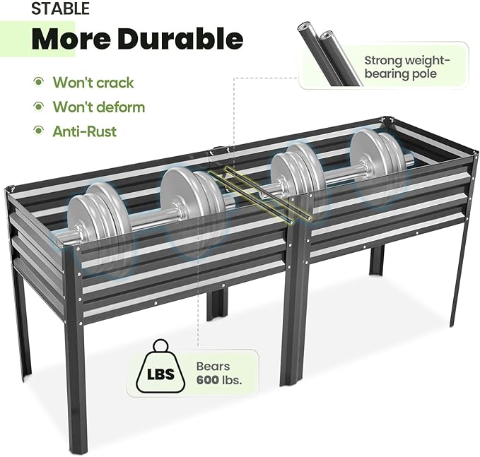 KING BIRD Raised Garden Bed with Irrigation System and Legs Galvanized Elevated Planter Box for Backyard Patio Balcony 600lb Capacity Dark Grey 70.9x22.8x31.5 in