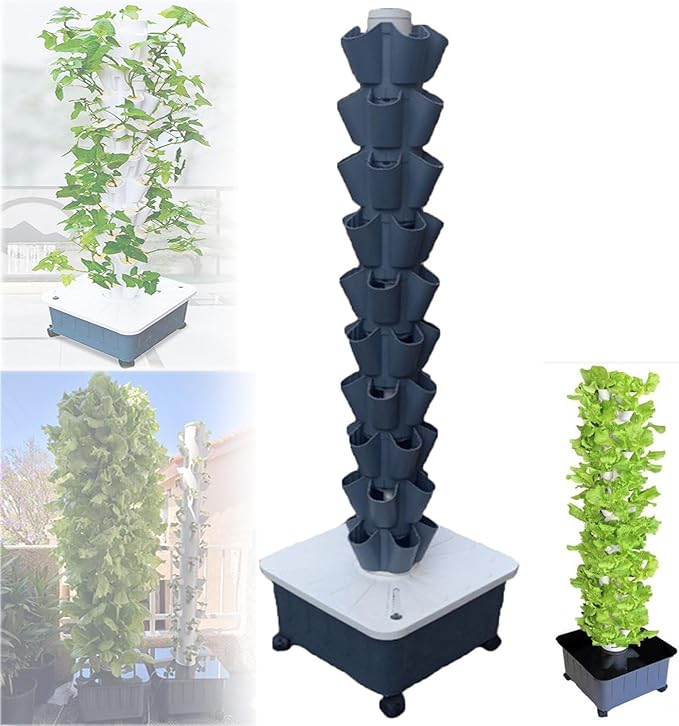 Hydroponics Growing TowerMulti-Layer Vertical Soilless Cultivation Hydroponic PlantersHydroponic Planting Towerfor Fruits and Vegetables Hydroponic Tower Gray-10-layer
