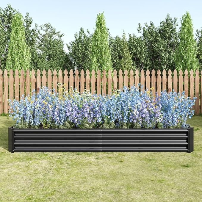 Heavy-Duty Galvanized Steel Raised Garden Bed for Outdoor Vegetable Herb and Flower Planting – Rust-Resistant &amp Durable (Black with 8x4x1ft)