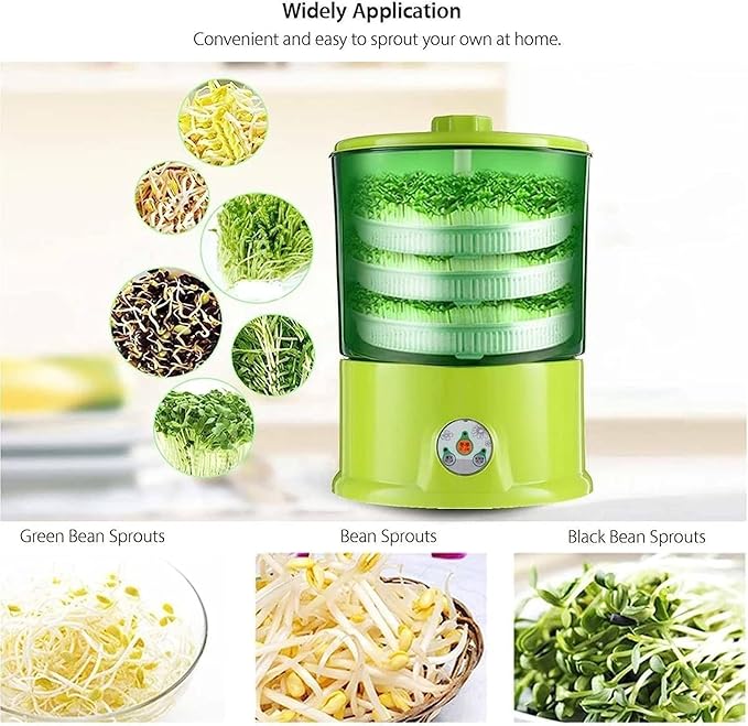 Intelligent Bean Sprouts Machine Bean Sprouts Growing Machine with LED Indicator and Pressure Plate Green Seeds Growing 360 Degree Watering for Making