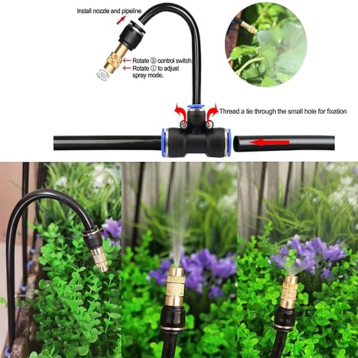 131FT Drip Irrigation Kits with Quick ConnectorAutomatic Irrigation System with Replaceable 360-degree Bending Dropperatomizing Copper Nozzle for Watering System for Garden Plant Lawn Patio.