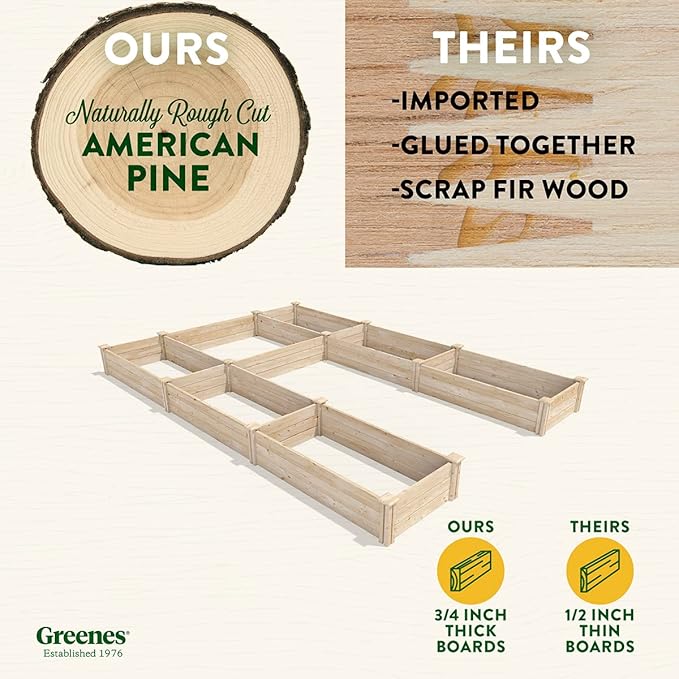 Greenes Fence Original Pine Raised Garden Bed 8' x 12' x 10.5 U-Shaped Bed - Made in USA with American Pine