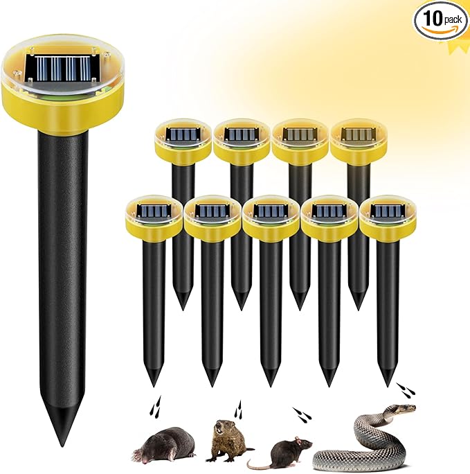 10 Pack Solar Powered Snake Repellent for Yard Ultrasonic Mole Repellent Gopher Repeller Sonic Mole Deterrent Spikes Snake Gopher Mole Vole Repellent Outdoor for Lawn Garden &amp Yard