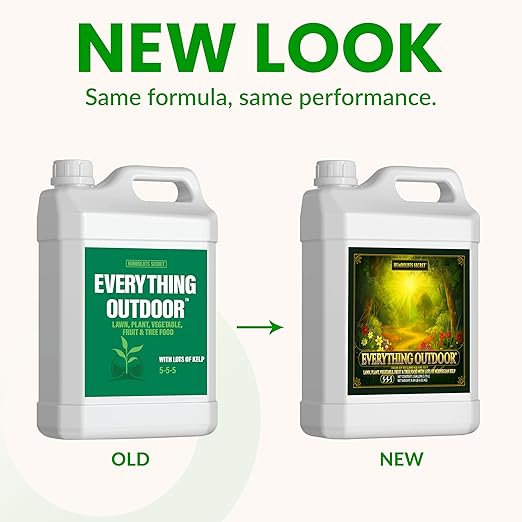 Humboldts Secret Everything Outdoor Plant Food | 5-5-5 Liquid Fertilizer with Norwegian Kelp | All Purpose Lawn Vegetable &amp Fruit Food | Garden Nutrients | Refillable Hose End Bottle | 1 Gallon