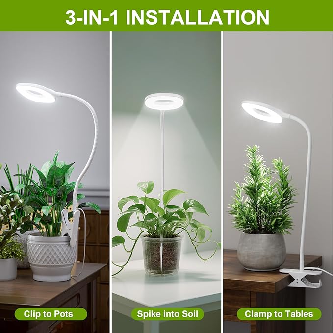 Full Spectrum Grow Lights for Indoor Plants Clip On Plant Lights for Indoor Growing with 4/8/12H Timer 3 Light Modes 10 Dimmable Levels Adjustable Gooseneck Remote Control 2-Pack