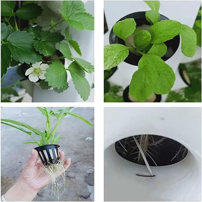 Hydroponics Tower Soilless Cultivation Growing System with Water Pump Nest Basket Sponge and Movable Water Tank for Fruits and Vegetables Grey 10 Layers