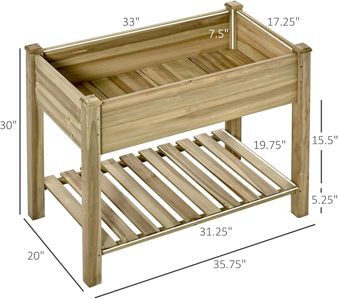 36 X 20 X 30 Raised Garden Bed Elevated Wood Planter Box with Legs and Spacious Storage Shelf for Growing Vegetables Herbs and Flowers