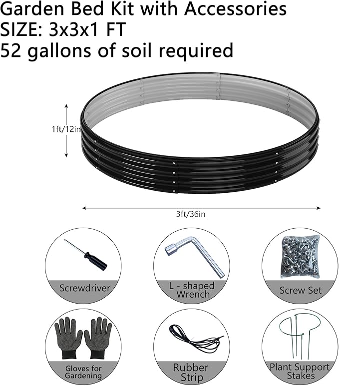 Galvanized Metal Planter Round Raised Garden Bed Kit for Gardening Outdoor3x3x1ft Grow Garden Box Raised Flower BedRound Galvanized Planter Outdoor Large Metal Fire Pit Ring Black