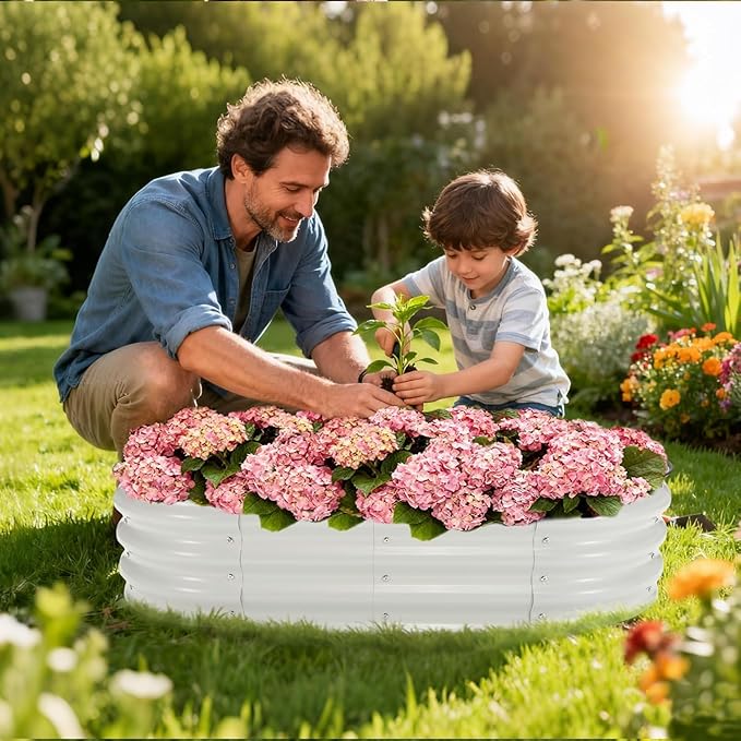 2-Pack 4×2×1 Ft Galvanized Steel Raised Garden Bed Outdoor Metal Planter Boxes for Vegetables Flowers &amp Herbs Above-Ground Gardening Beds White