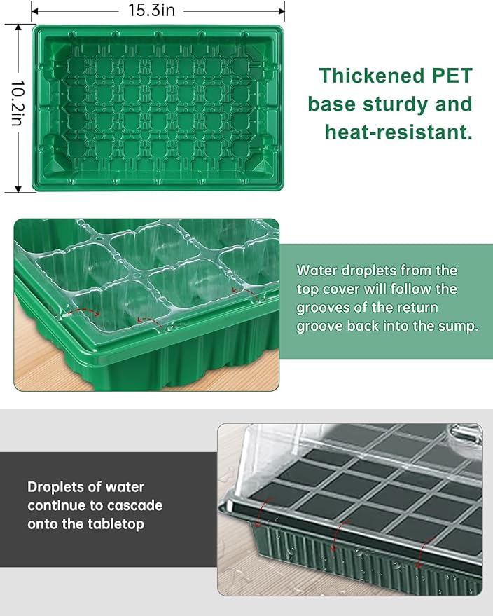 Large Seed Starter Trays with Heat Mat Seed Starter Kit with 48 Full Spectrum LEDs 24 Large Cells Seed Germination Kit with Adjustable Humidity Vents for Indoor Plants Seeds Starting