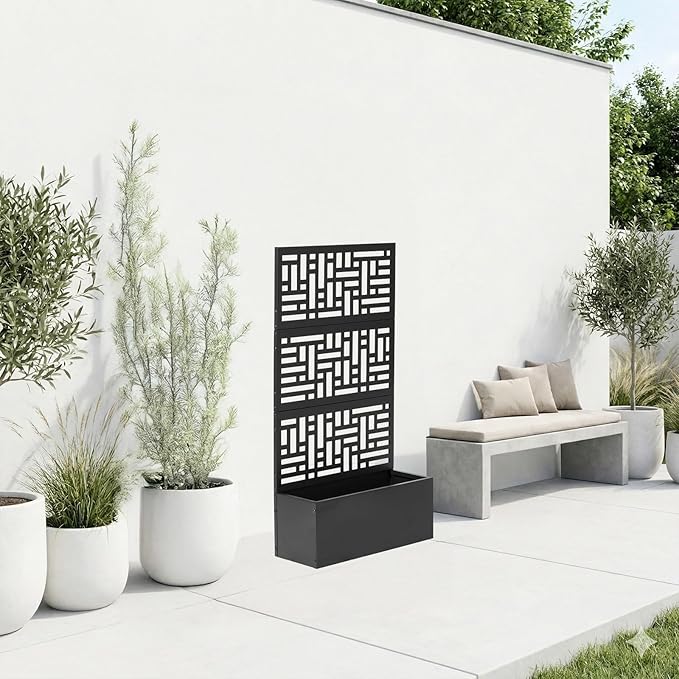 Metal Raised Garden Bed with Trellis &amp Bottom Tray Leak-Proof Planter for Decks &amp Balconies 70 Tall Climbing Frame for Vegetables No-Mess Indoor/Outdoor Gardening