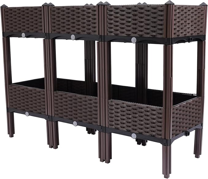 Square Raised Garden Bed Kit 2-Tier Elevated Planter with Legs Self-Watering Plastic Planter for Indoor Outdoor Vegetables Fruits Potato Flowers