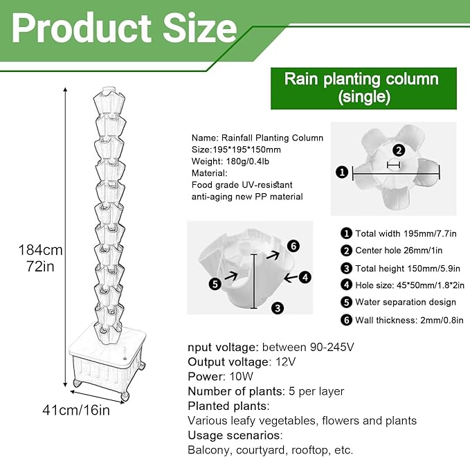 Tower Garden Growing SystemDIY Home Garden Balcony Vertical TowerSoilless Cultivation 4/8/10/12 Layerfor Gardening Lover(4 Layers Gray)