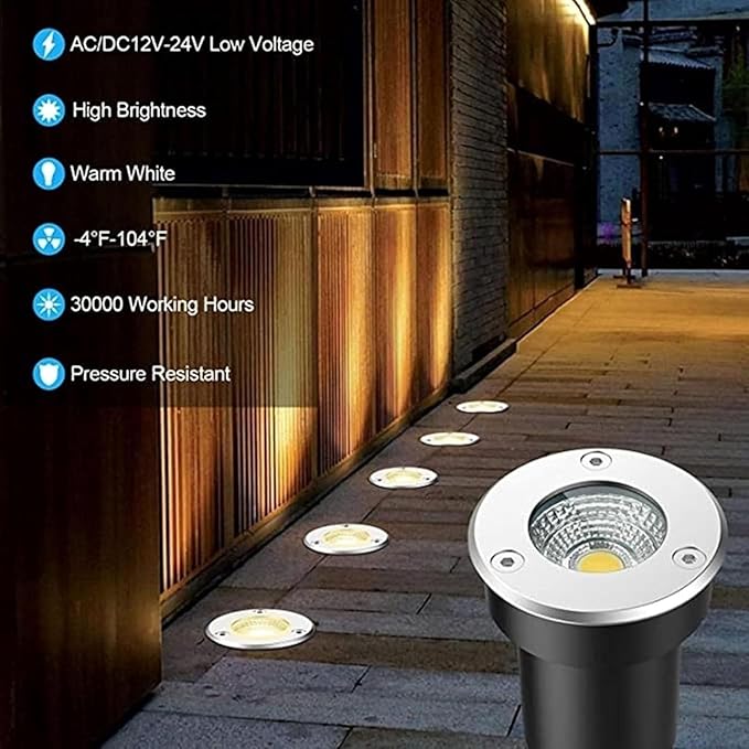 4pcs Outdoor 3W Round Floor Lamp LED Beam Spotlights Underground Well Light COB Mini Landscape Light IP67 Waterproof Landscapes Lighting Flood/Step Garden LightGreen-3W(12-24v)