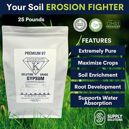 Supply Solutions Gypsum Powder - Purest and Soluble Houseplant Food Fertilizer for Indoor Plants Outdoor Lawn Vegetables - Indoor Plant Nutrients Improve Plant Growth (25 Pounds)