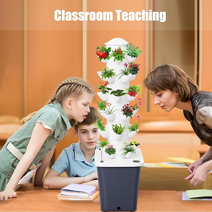 Hydroponic Tower 6 Layers 30 Holes Vertical Hydroponics Growing System Indoor Planter for Herbs Fruits Vegetables with 10L Tank Soilless Cultivation Garden Kit (Black)