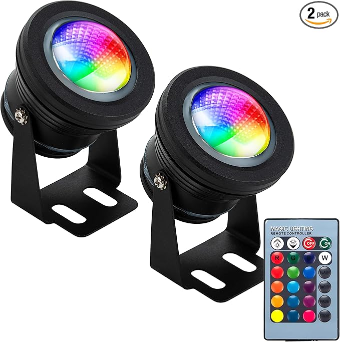 12Vmonster Color Changing RGB IP68 LED Outdoor Spot Light – 12V 10W Waterproof Garden Lighting – Multicolor Landscape Lighting for Yard Pathway and Lawn (Pack of 2)