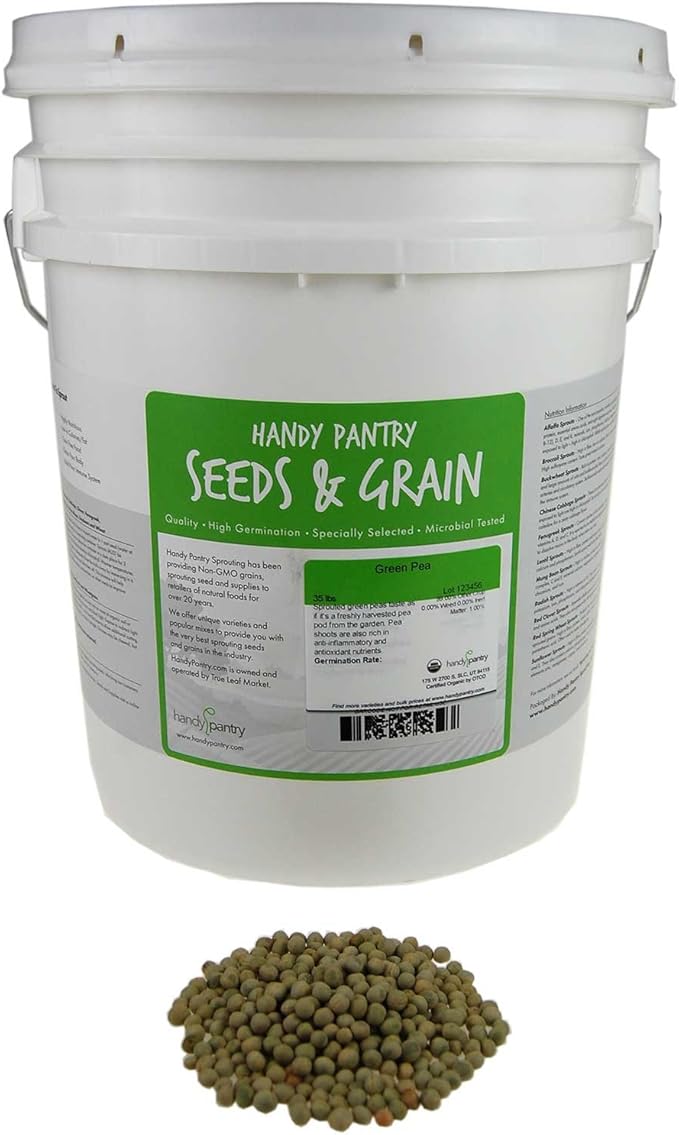 Green Pea Sprouting Seed - 35 Lb - Handy Pantry Brand - Green Pea for Sprouts Garden Planting Cooking Soup Emergency Food Storage Vegetable Gardening