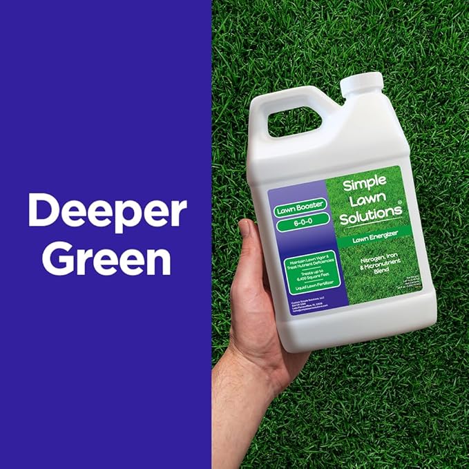 Commercial Grade Lawn Fertilizer with Iron- Liquid Fertilizer Spray- Nitrogen and Iron for Deeper Green Turf- Any Grass Type - Simple Lawn Solutions - Lawn Energizer (64 Ounce)