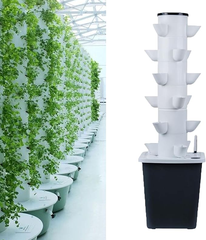Hydroponics Tower GardenGarden Hydroponic Planting System Hydroponic Growing System Growing Kit for Herbs Fruits and Vegetables with Hydrating Pump(Size:6 Layers 30 Holes)