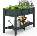 Raised Garden Bed with Legs 47 x 18 x 29 Inch Elevated Planter Box w/HIPS Frame Drainage Holes &amp Storage Shelf Standing Raised Planter for Flowers Herbs Outdoor Balcony Backyard (Black)