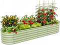 Gruper Galvanized Raised Garden Bed 8×2×1.4 ft Tall Oval Large Metal Planter Raised Garden Boxes Outdoor for Vegetable Fruits Flower Herb Anti-Rust and Sturdy &amp Easy-Setup