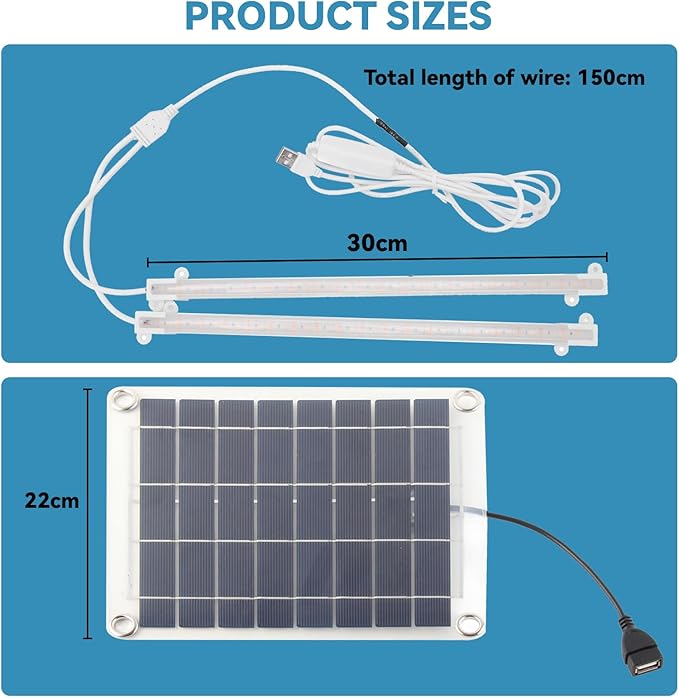 Solar Grow Lights for Outdoor Plants Adjust Gooseneck Grow Light for Indoor Plants Solar Plant Grow Light for Indoor Garden Balcony Greenhouse Herbs Vegetables Flowers Potted (30W)