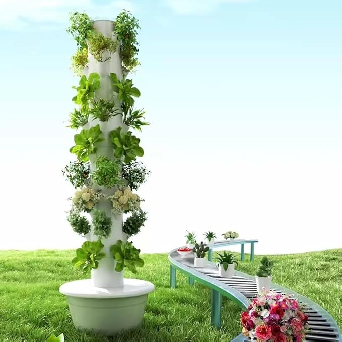 Hydroponics Growing System Tower with Foldable LED Light 20/28/36 Pods Vertical Hydroponic Tower Auto Water Circulate Hydroponics Tower Garden for Herbs Fruits and Vegetables 5Layer