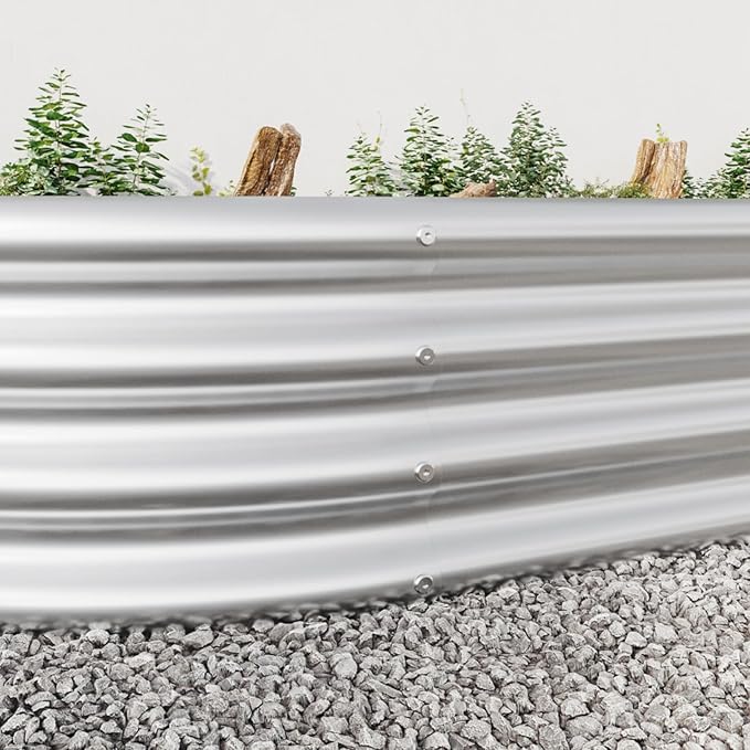 Outdoor Raised Garden Bed for Plants Vegetables and Flowers Oval Large Metal Raised Bed Kit Durable Galvanized Planter Boxes for Garden Backyard Easy Assembly (Silver 88.99x 44.68x11.42 in)