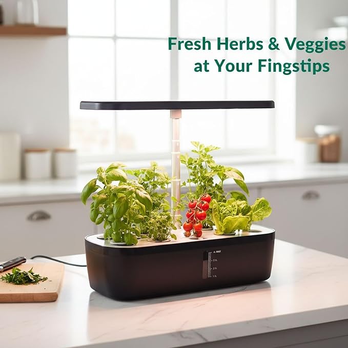 Soil-Free Hydroponics Growing System - 12 Pods with Smart LED Screen Adjustable Height 4L Tank LED Grow Light for Indoor Plants Grow Herbs Year-Around Hydro Garden Gifts for Plant Lovers