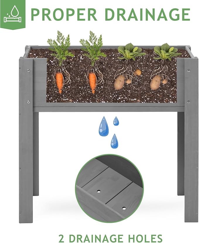 Raised Garden Bed with Legs Raised Wooden Planter Box for Outdoor Plants Flowers Fruits Vegetables and Herbs (Gray-31“)