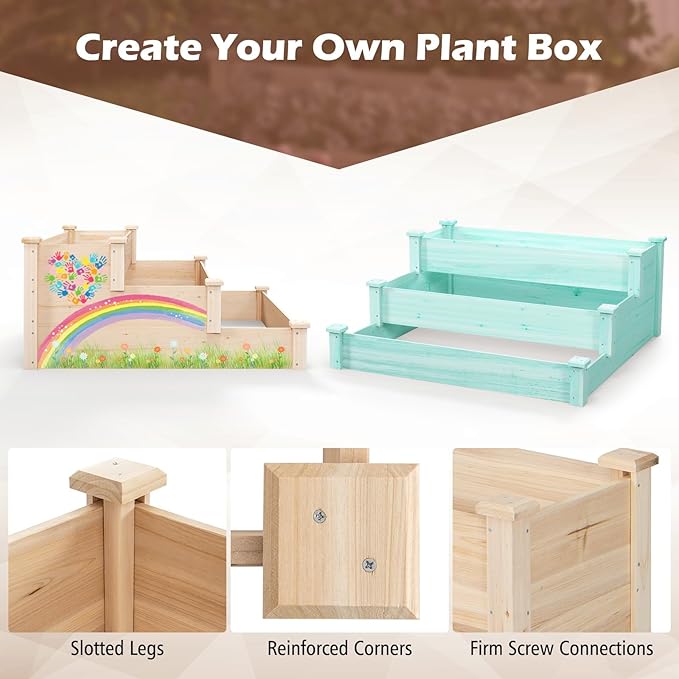 Giantex 3-Tier Raised Garden Bed Tiered Planter Box w/Open-Ended Base Fir Wood Elevated Raised Beds for Gardening Vegetable Flower Herb Fruit Perfect for Patio Lawn Backyard