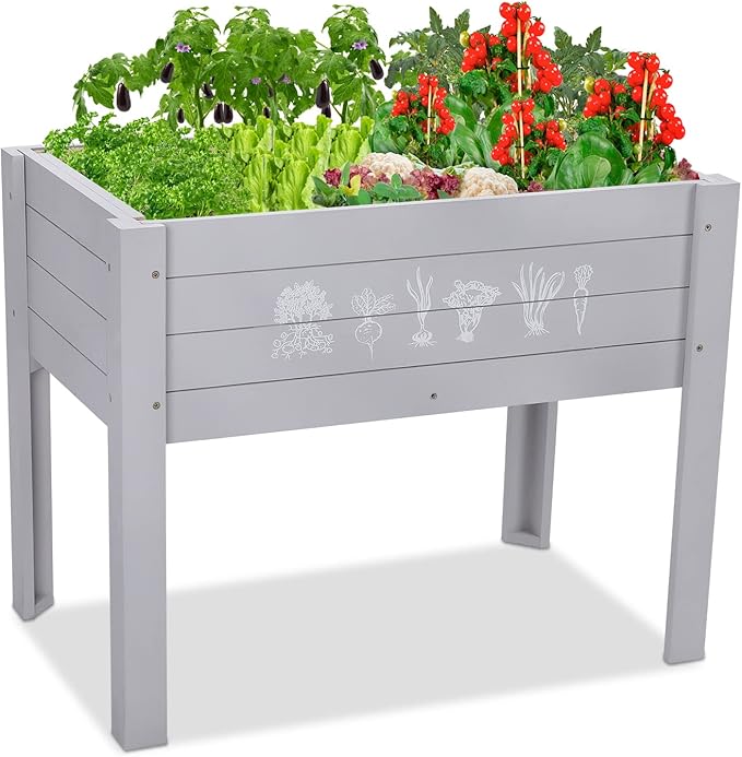 Kids Raised Garden Bed with DIY Chalkboard 30 x 24 x 18 Inch Wooden Elevated Raised Garden Bed for Kids Outdoor Planter Box with Legs for Vegetables Grass Lawn Yard Light Blue