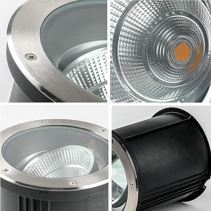 LED Landscape Lights - Outdoor Buried Spotlight Adjustable 15° Angle IP67 Waterproof Stainless Steel Recessed Ground Illumination for Patio and Driveway