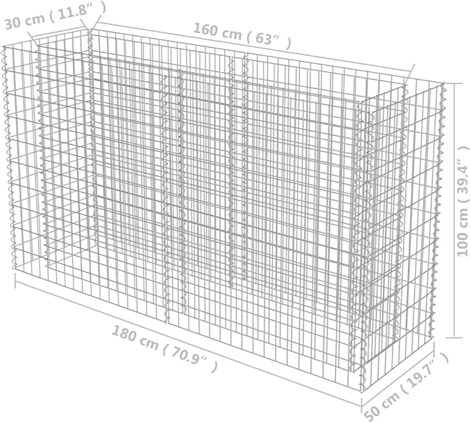 Gabion Planter Raised Bed Outdoor Garden Galvanized Steel Wire Mesh Grid Stone Wall Flower Raised Bed for Vegetables Flowers Plants 70.9x 19.7x 39.4